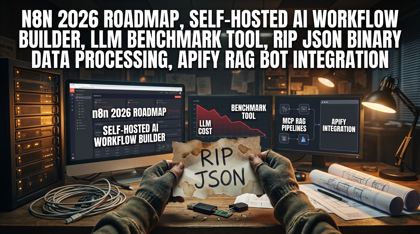 n8n 2026 Roadmap, RIP JSON, Self-Hosted AI Builder Shock, LLM Cost-Cutter Benchmark, MCP RAG Cheatcode, Apify Power-Up